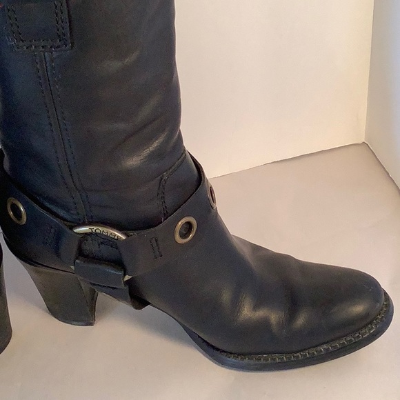 Tommy Hilfiger Black Leather Motorcycle Style Boots - Picture 5 of 16